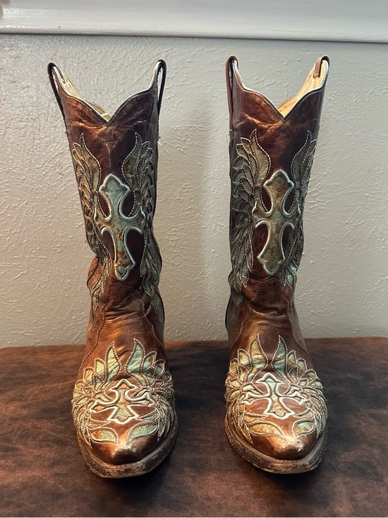 Rock N Soul Couture Shoes - Rock N Soul Couture Embroidered Copper Leather Cowboy Boots Turquoise Accents